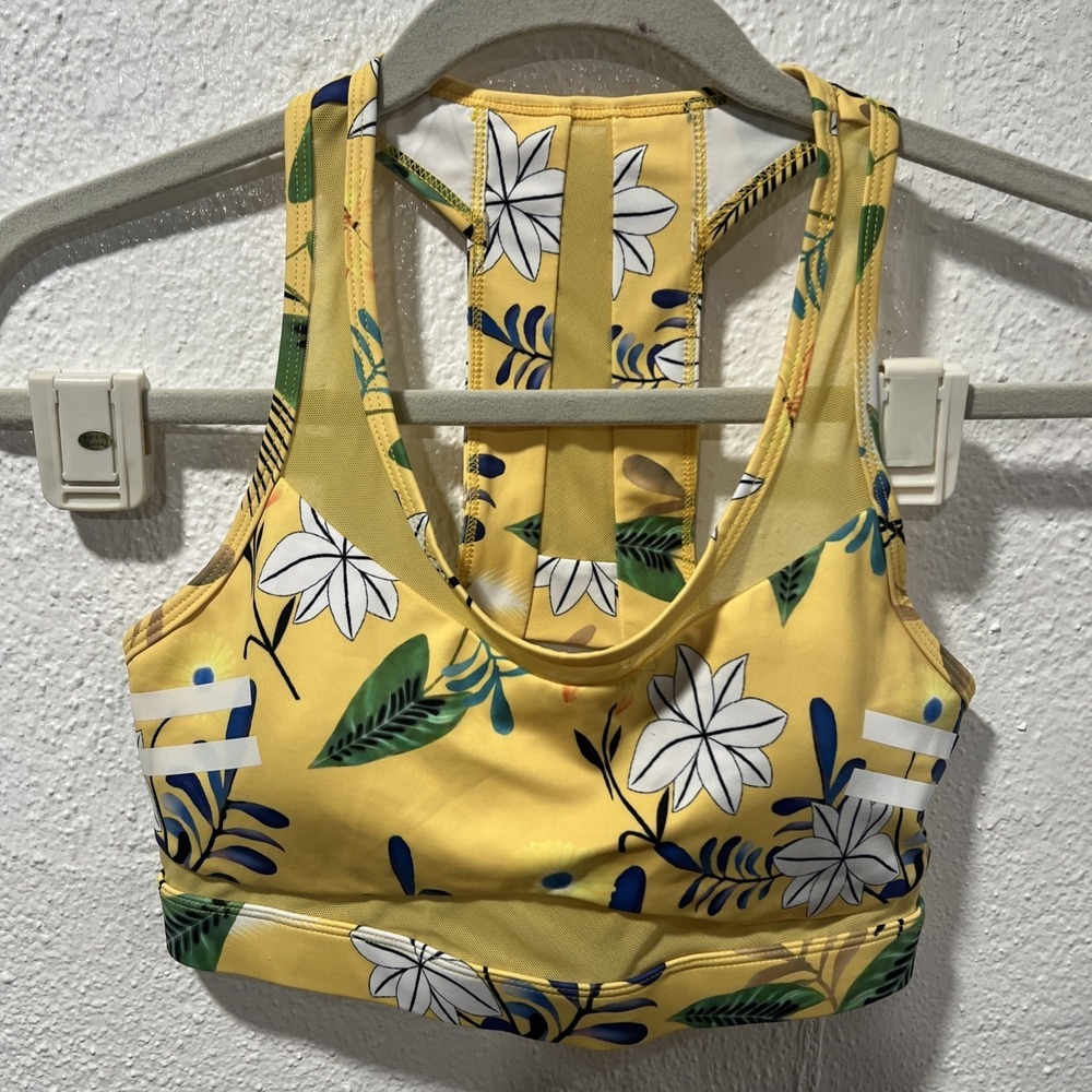 Zyia Active Yellow Floral Reflective Light n Tight Mesh Sports Bra Small